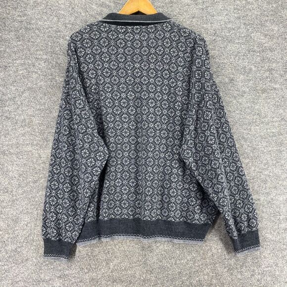 Florence Tricot Sweater Pullover Men XL Gray Geometric Knit Wool Collared Button - Picture 2 of 9